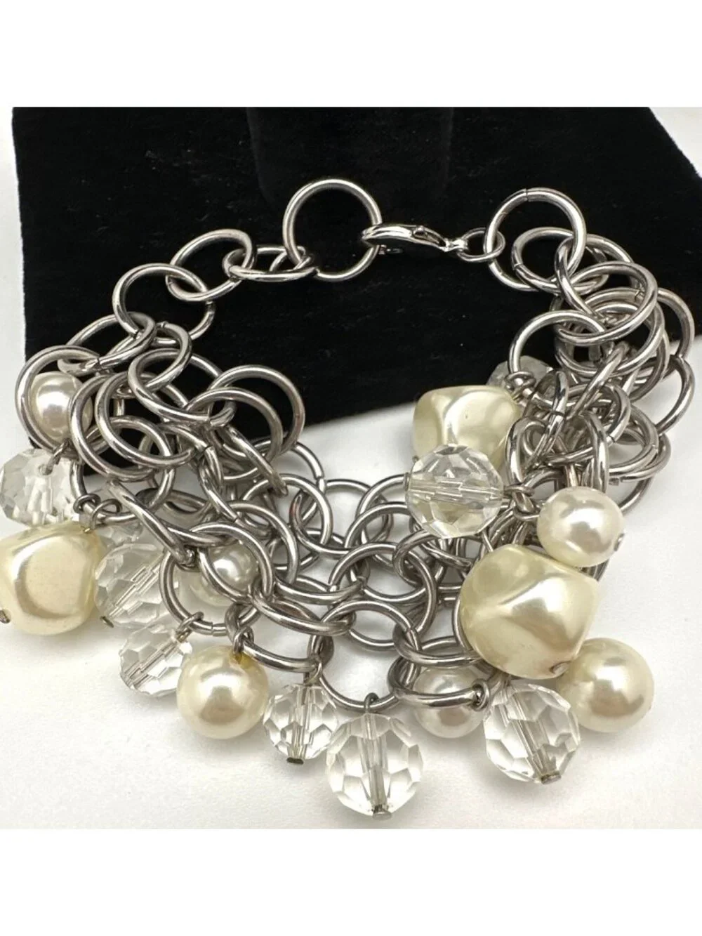 Cha Cha Chunky Bead Bracelet Faux Pearl Acrylic Chain Link